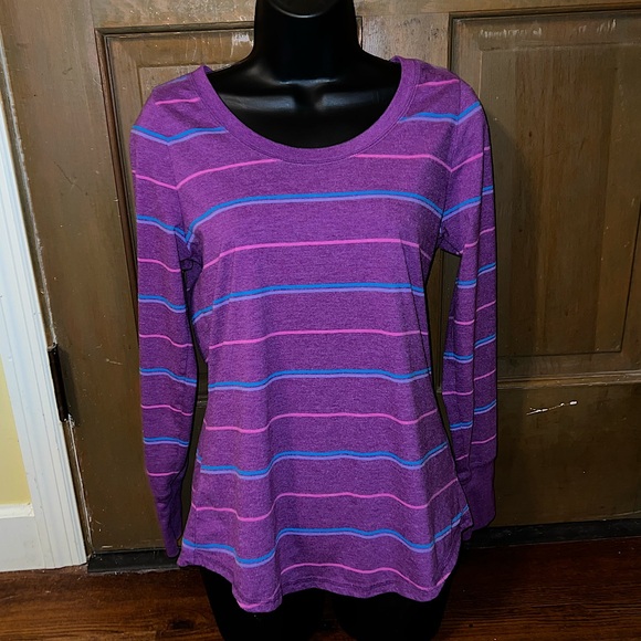 Mossimo Supply Retro Purple Pink Blue Stripe Long Sleeve Tee Size S/M - Picture 2 of 11